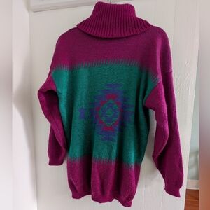 Vintage Magenta and Teal Turtleneck Sweater